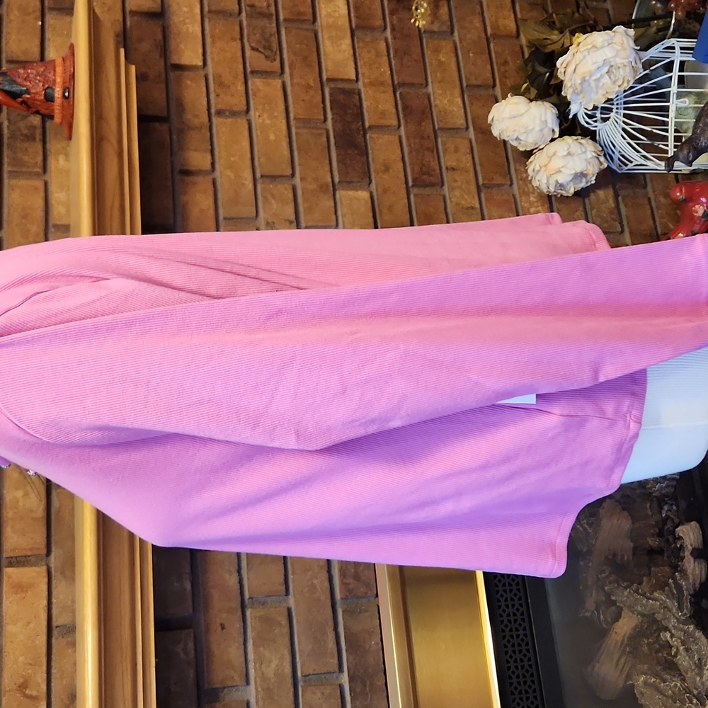 CeCe Vibrant Pink Rhinestone Button Henley Y2k Ribbed Ruffled Base Layer Shirt - Picture 8 of 16